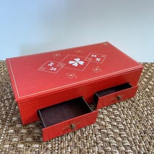 VTG Red Floral Rectangle Jewelry Vinyl Retro Box